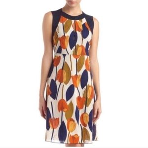 Tory Burch Cream Midi Dress with Orange and Navy Floral Print